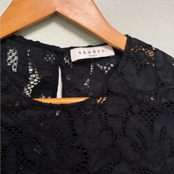 Sandro Black Lace Long Sleeve Blouse - Picture 4 of 12